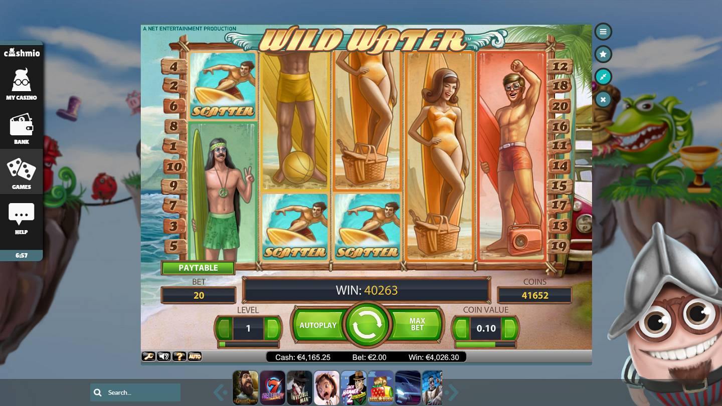 First, I won 10 free spins (bet 2e). In one of them I was able to hit the five reels, the entire wall WILD;) 4.000euro