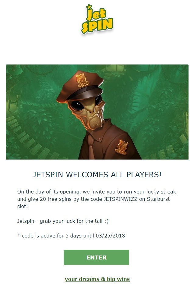 JetSpin Casjno No Deposit Code JETSPINWIZZ