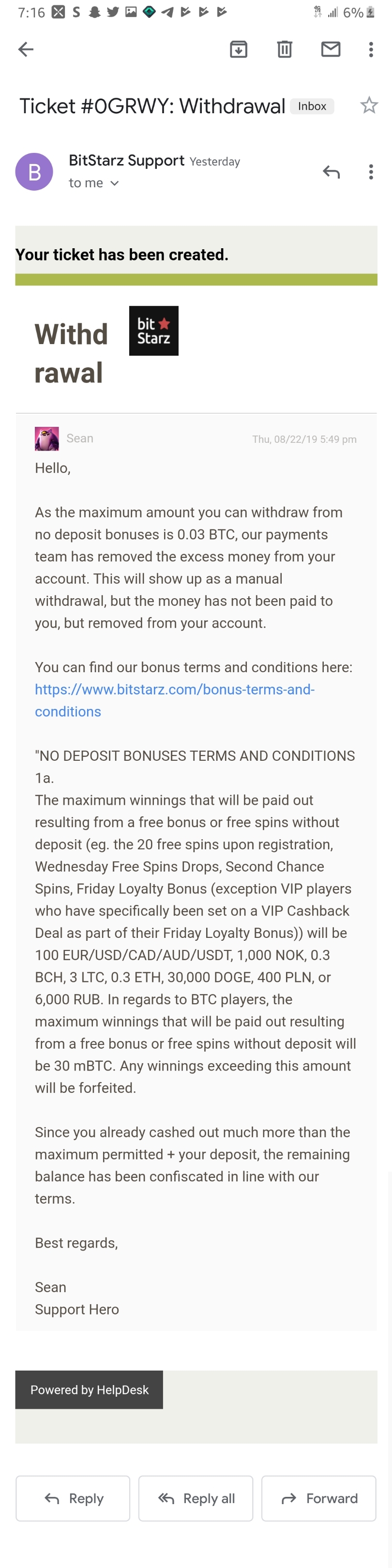 Notice after second withdrawal