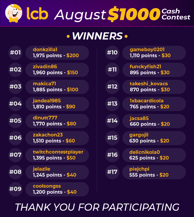 winners of $1k august free cash contest