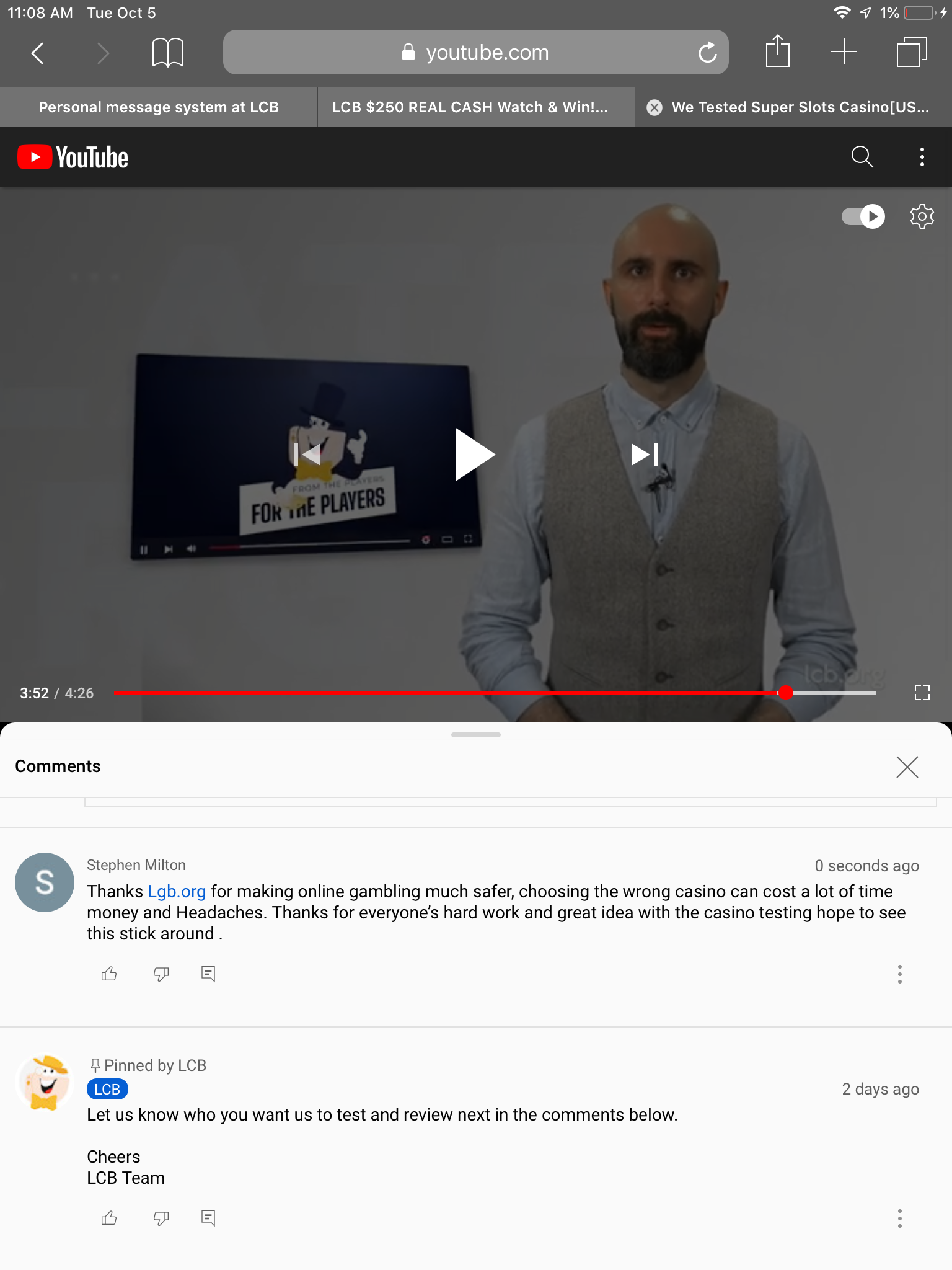 Screenshot of username and comment on YouTube page