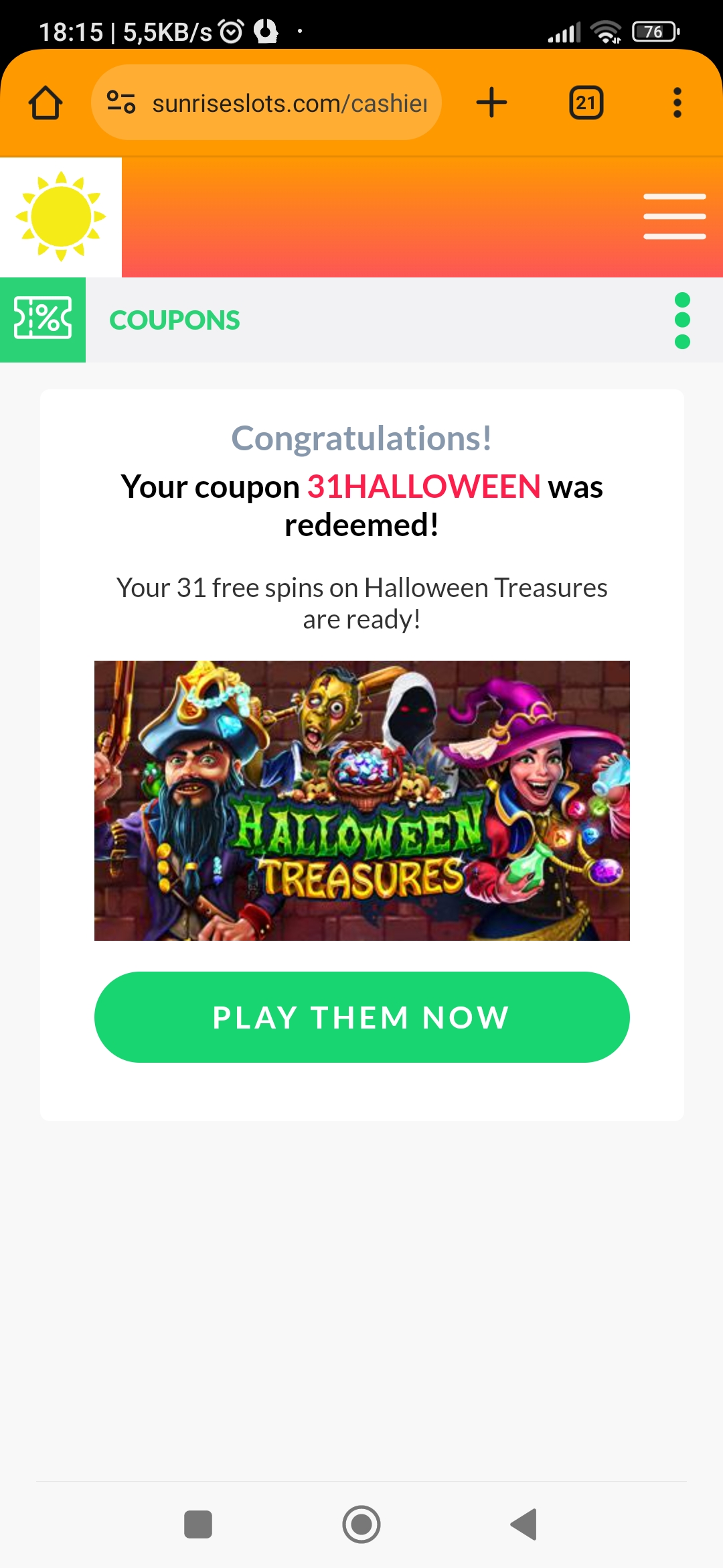Sunrise Casino 31HALLOWEEN