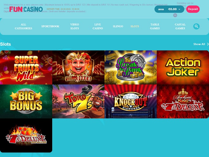 Fun Casino 23.03.2023. Lobby 