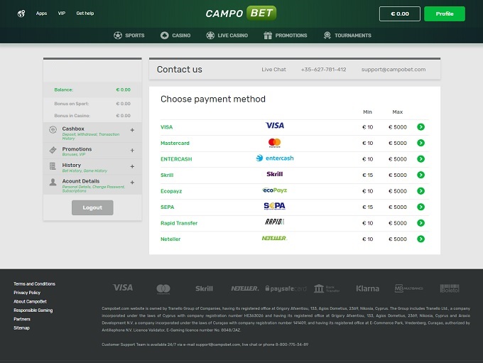 CampoBet Casino bank 
