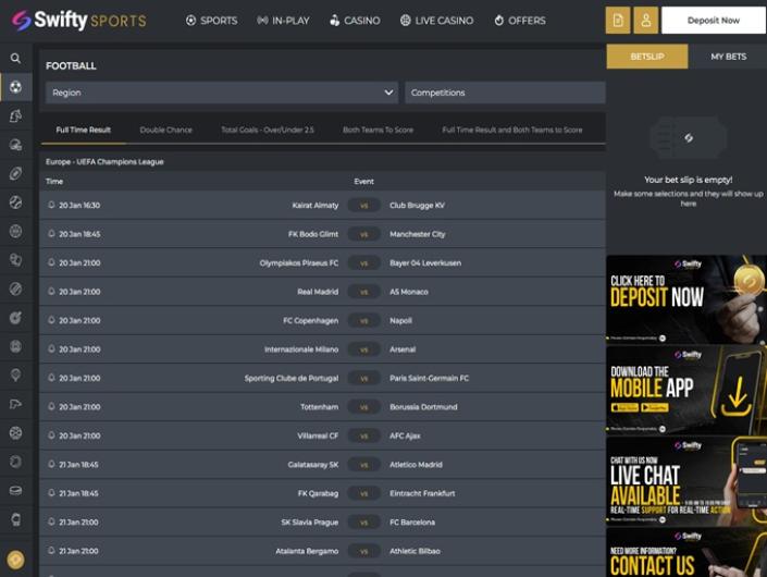 Swifty Sports Sportbook Lobby