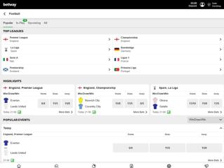 Betway Casino Sports Lobby