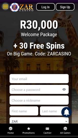 zar casino no deposit free spins