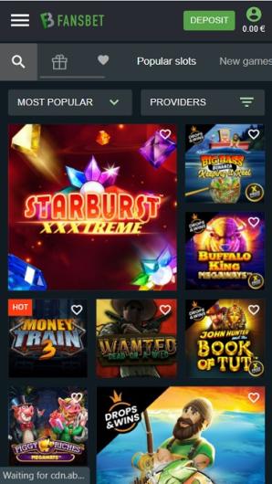 Fansbet Casino Mobile Lobby
