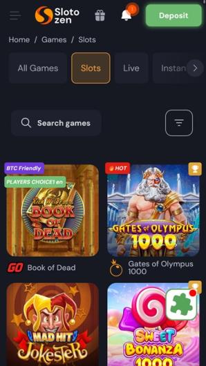 Bruno Casino Mobile Lobby