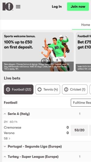 10bet Casino Sports HP mobile