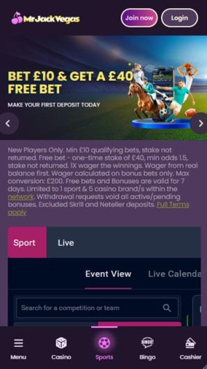 MrJackVegas Sports Home Page mobile