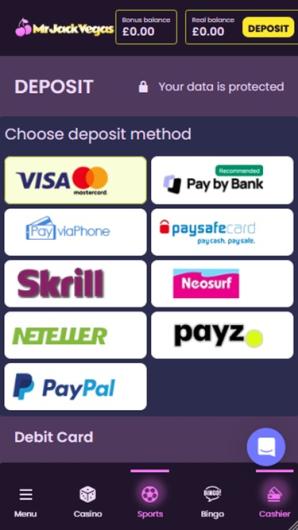 MrJackVegas Sports Cashier mobile