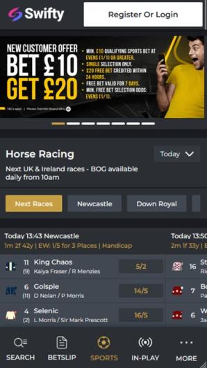 Swifty Sports Sportbook Home Page mobile