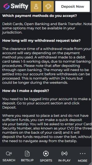 Swifty Sports Sportbook Cashier mobile