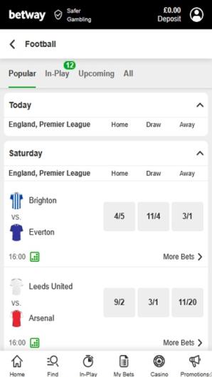 Betway Casino Sports Lobby mobile