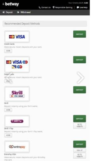 Betway Casino Sports Cashier mobile