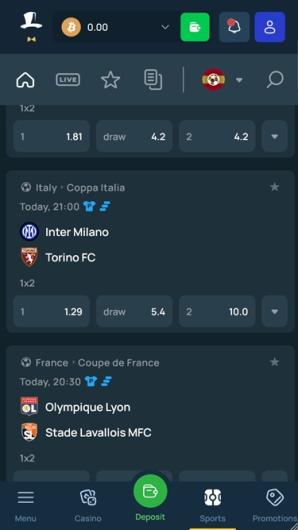 FortuneJack Casino Sports Lobby mobile