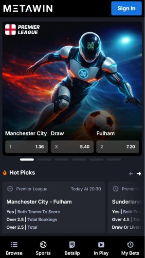 Metawin Sports Home Page mobile