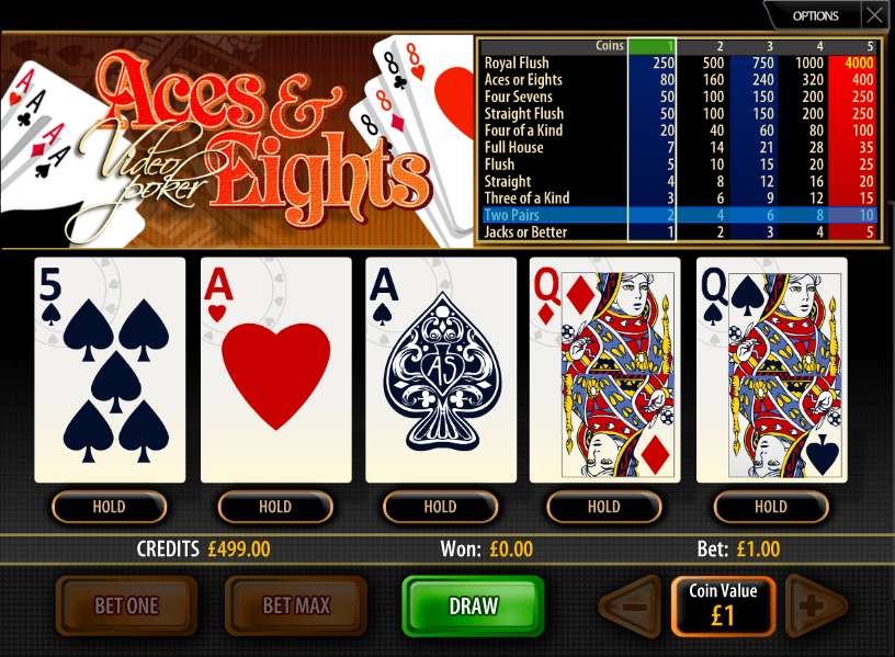 Play All Aces Poker by Microgaming.All Aces Poker video poker has 11 different combinations.The player has the opportunity to double his winnings in the multiplication game.The maximum prize is coins.The game was developed and released by Microgaming.The user can pin the selected cards for one game round.