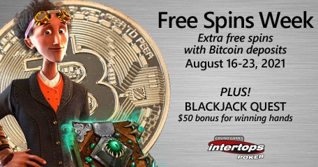 Intertops Launches Poker Bitcoin Bonus Spins Week and Blackjack Quest Bonuses