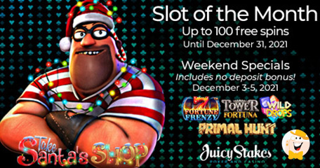 Juicy Stakes Casino Gives up to 100 Bonus Spins on Take Santa's Shop