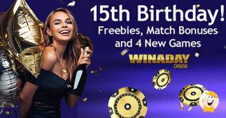 WinADay Casino Gives Away Freebies and Match Bonuses for 15th Anniversary