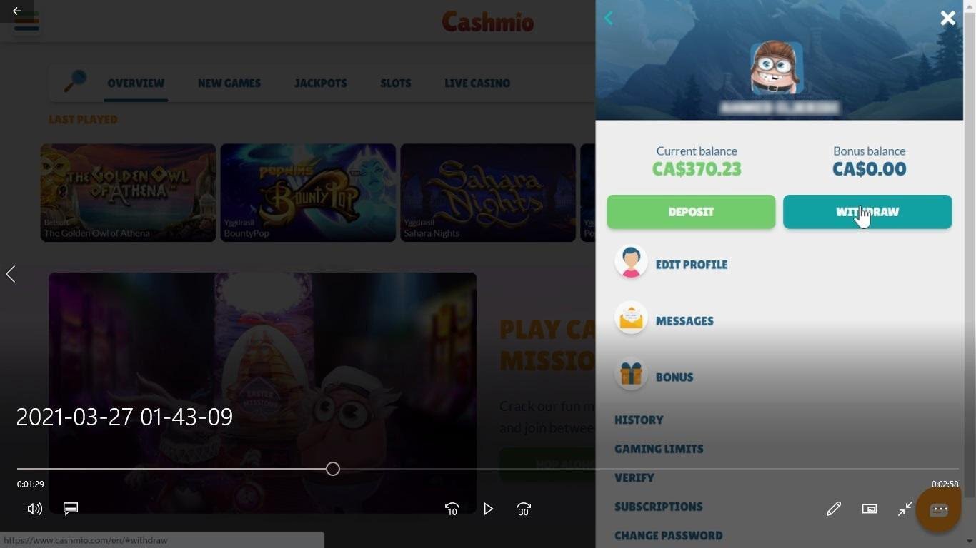 Cashmio Casino_Uitbetaling stap 1