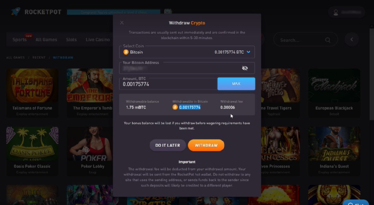 Rocketpot Casino Tested » BTC Deposit &amp; Withdrawal (2021)