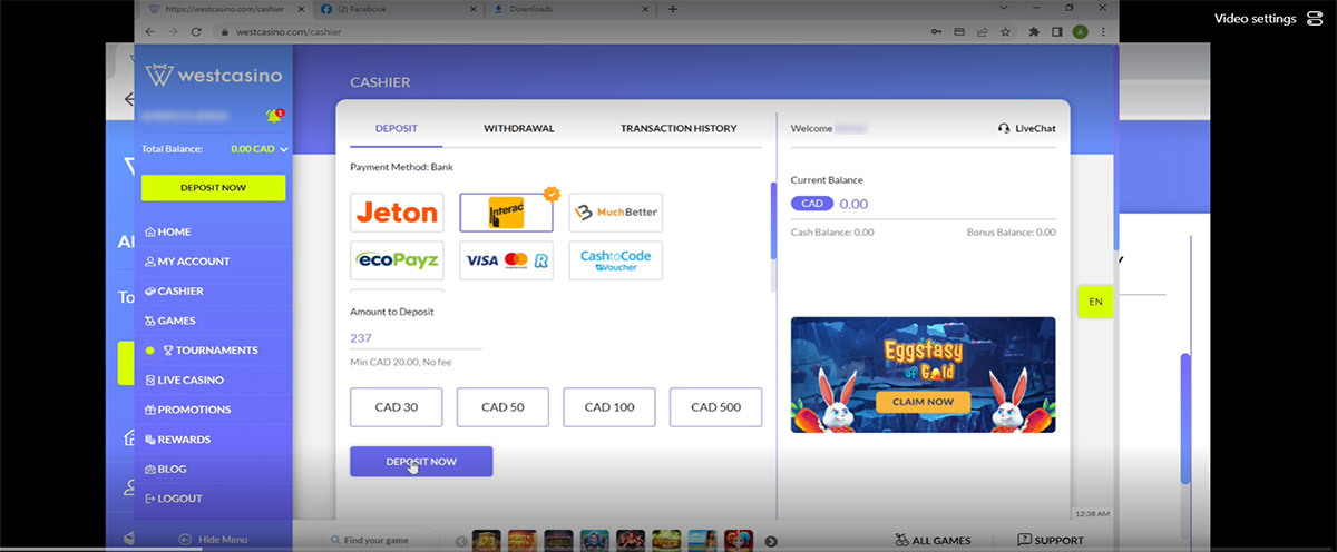 west_casino_Interac_deposit_amount
