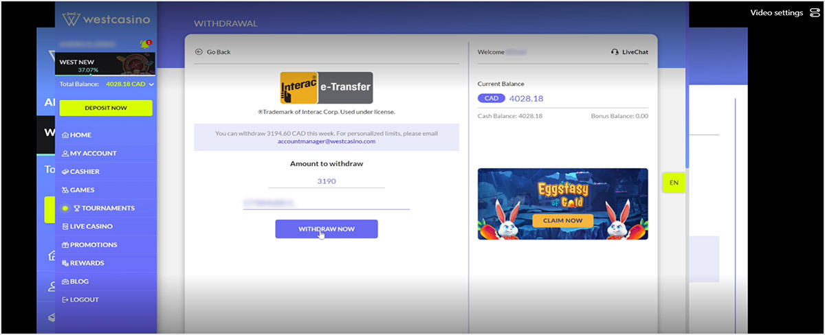 west_casino_withdrawal_amount