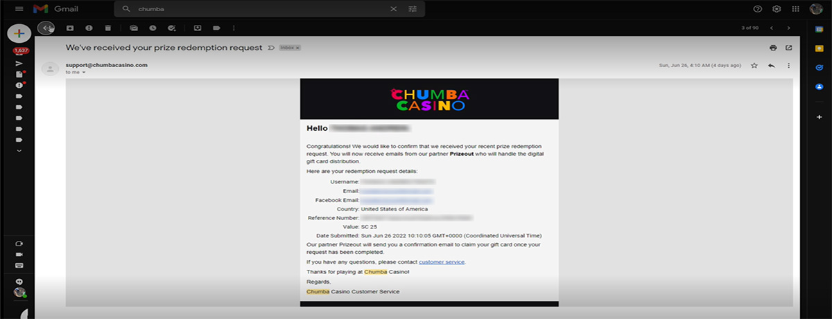 chumba casino sweepstakes letters