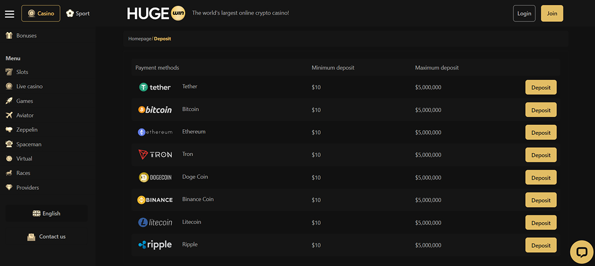 hugewin-casino-deposit-methods