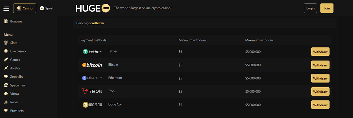 hugewin-casino-withdrawal-methods