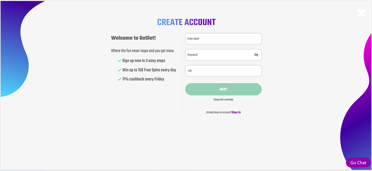GoSlot!-Casino-registration-form