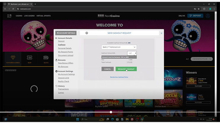 NextCasino-withdrawal-amount