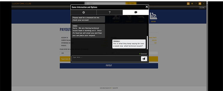 Lucky-Owl-club-casino-technical-issue-chat