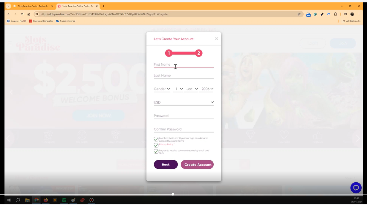 SlotsParadise casino registration 