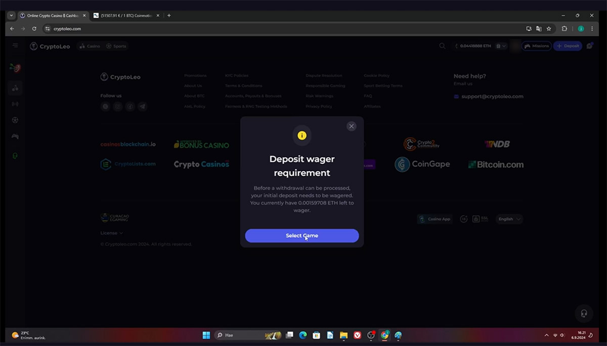 Cryptoleo-casino-deposit-needs-to-be-wagered
