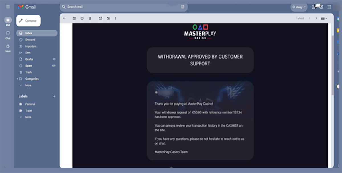 MasterPlay-Casino-withdrawal-approved-by-support