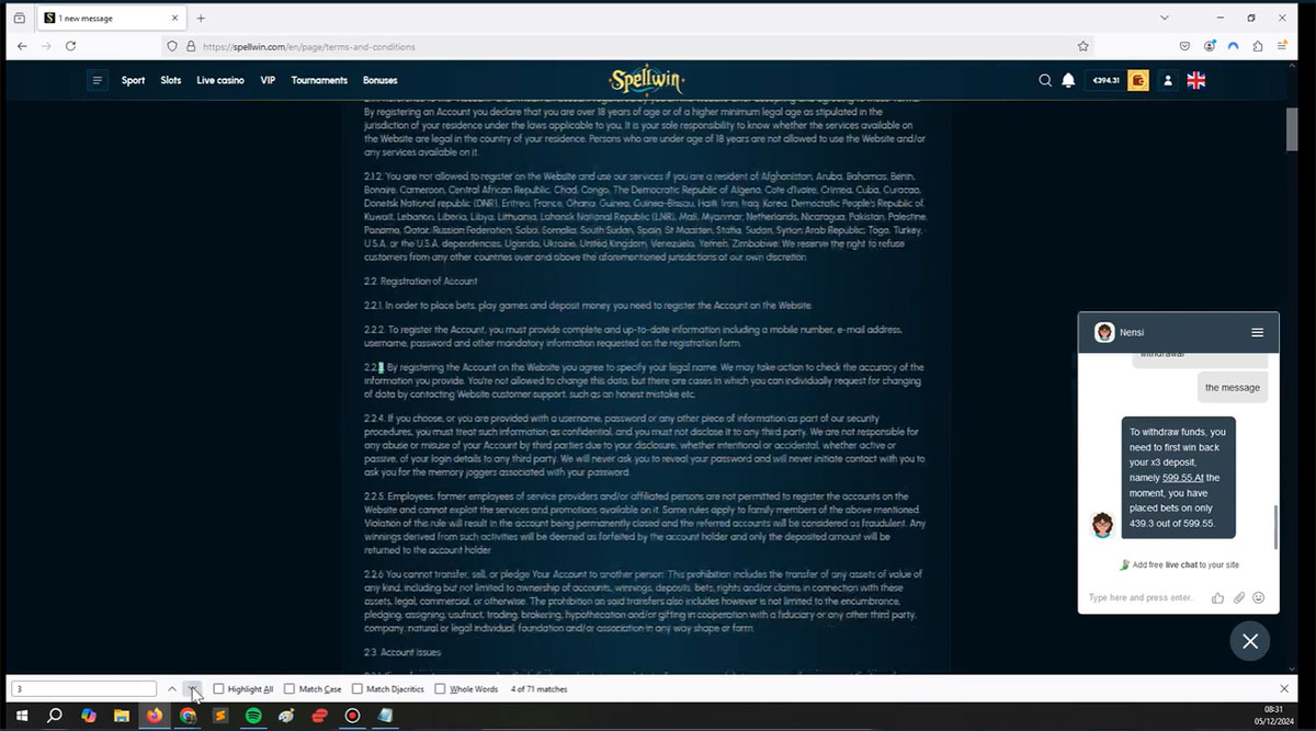 Spellwin-Casino-mandatory-3x-wagering-unmet