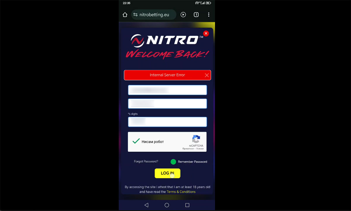 Nitrobetting-casino-error-on-mobile