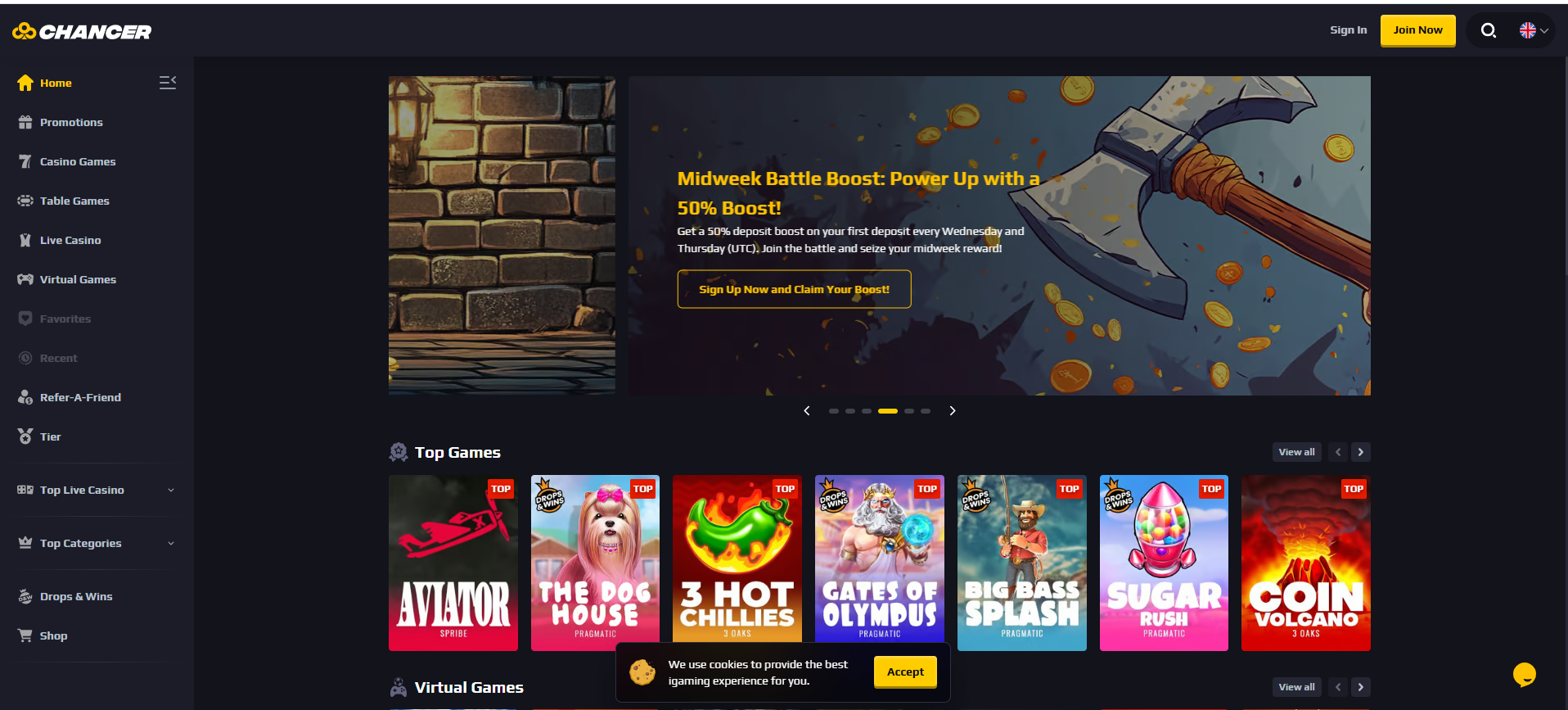 Chancer Casino main page