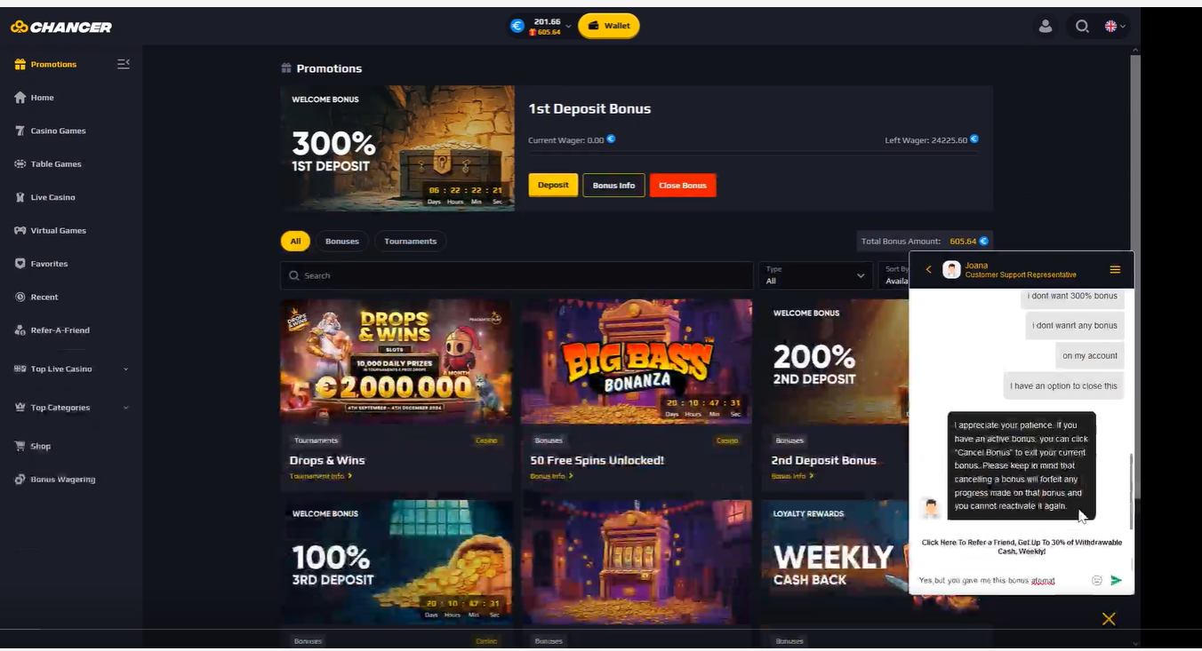 Chancer Casino how to cancel bonus