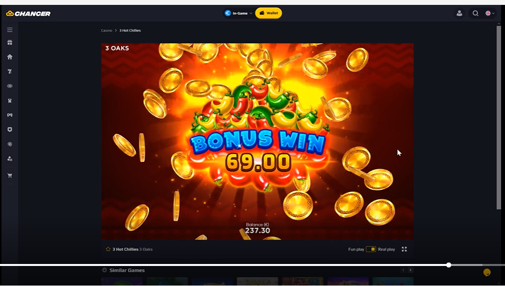 Chancer Casino 3 hot chillies win