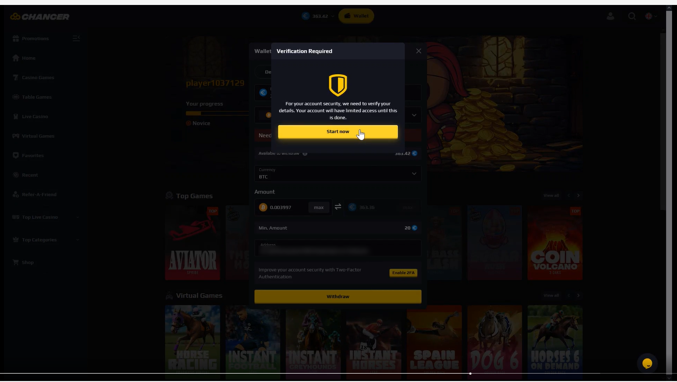 Chancer Casino verification needed