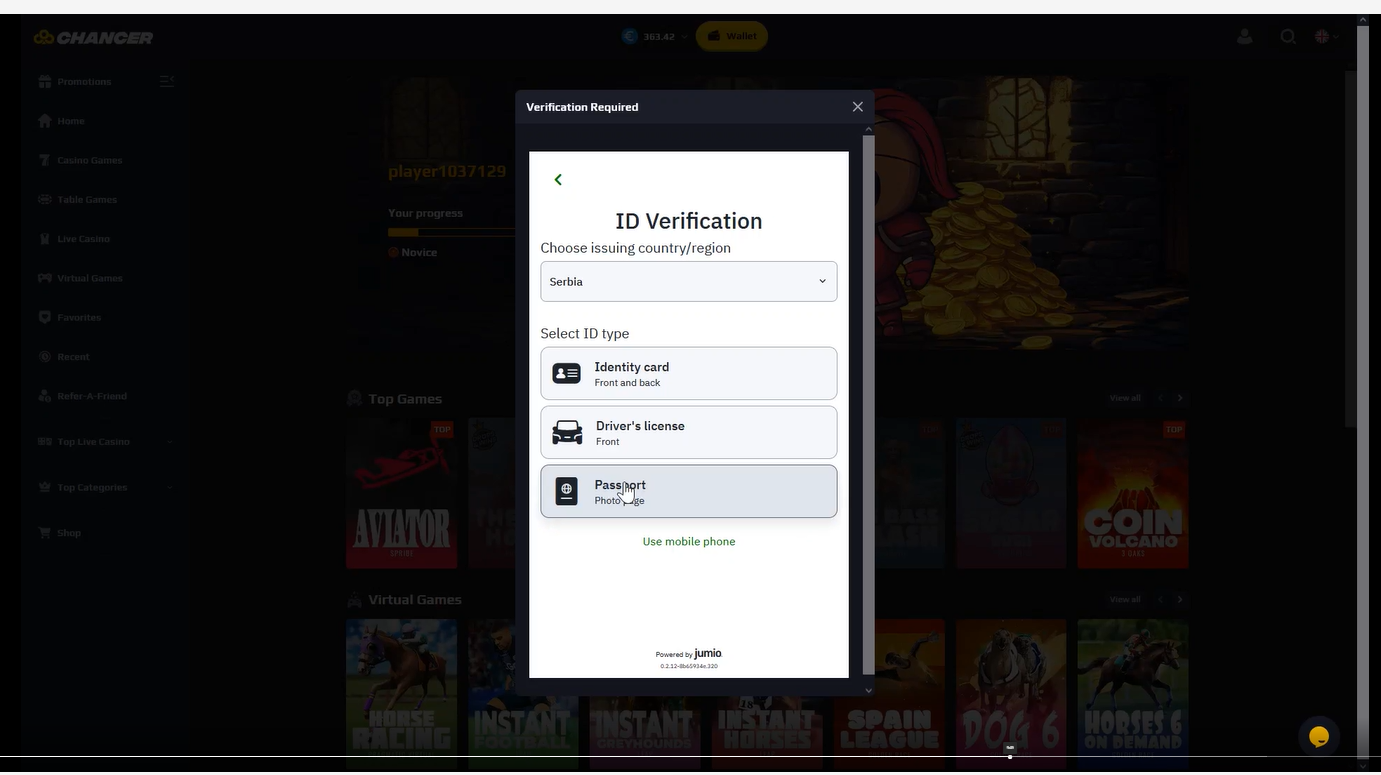 Chancer Casino verification page