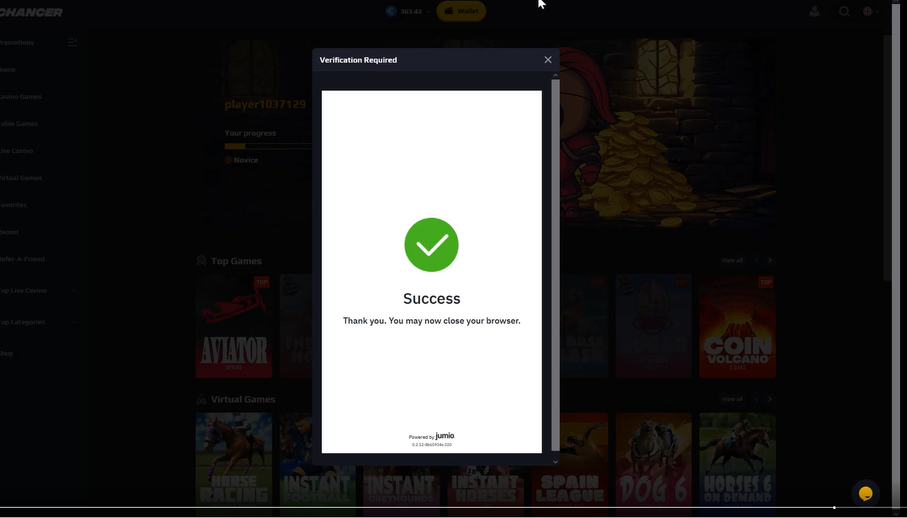 Chancer Casino verification successful
