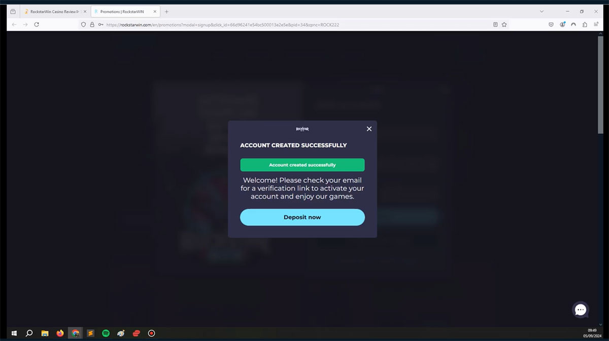 Rockstarwin-casino-account-created-successfully