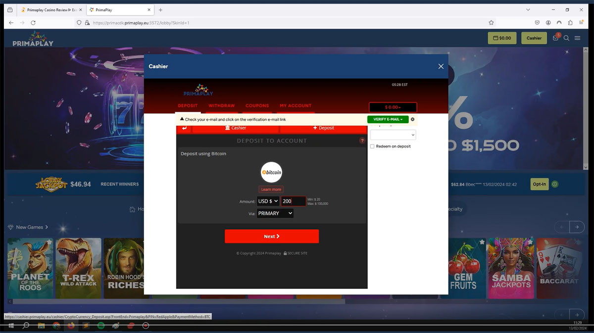 Primaplay-casino-deposit-amount