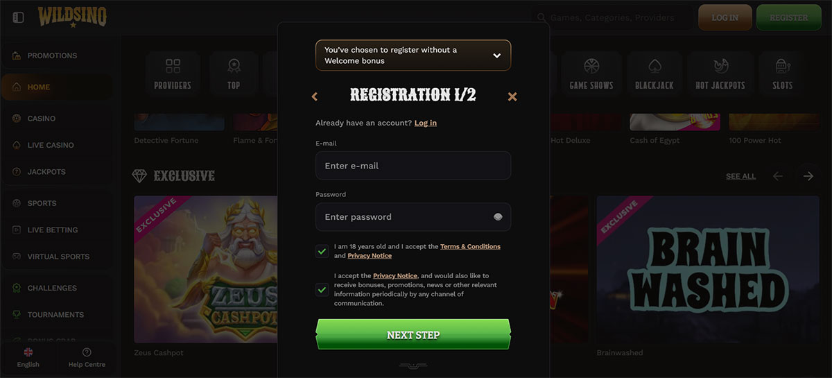 Wildsino-casino-registration-form